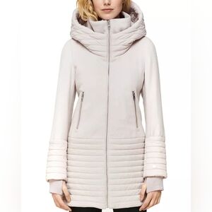 Soia & Kyo Avery Cream Mixed Media Wool Blend Hooded Coat Quilted - Large